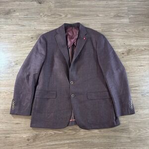 Lucchese Reda 1865 Italian Wool Blazer 44R Burgundy Micro Herringbone Sport Coat
